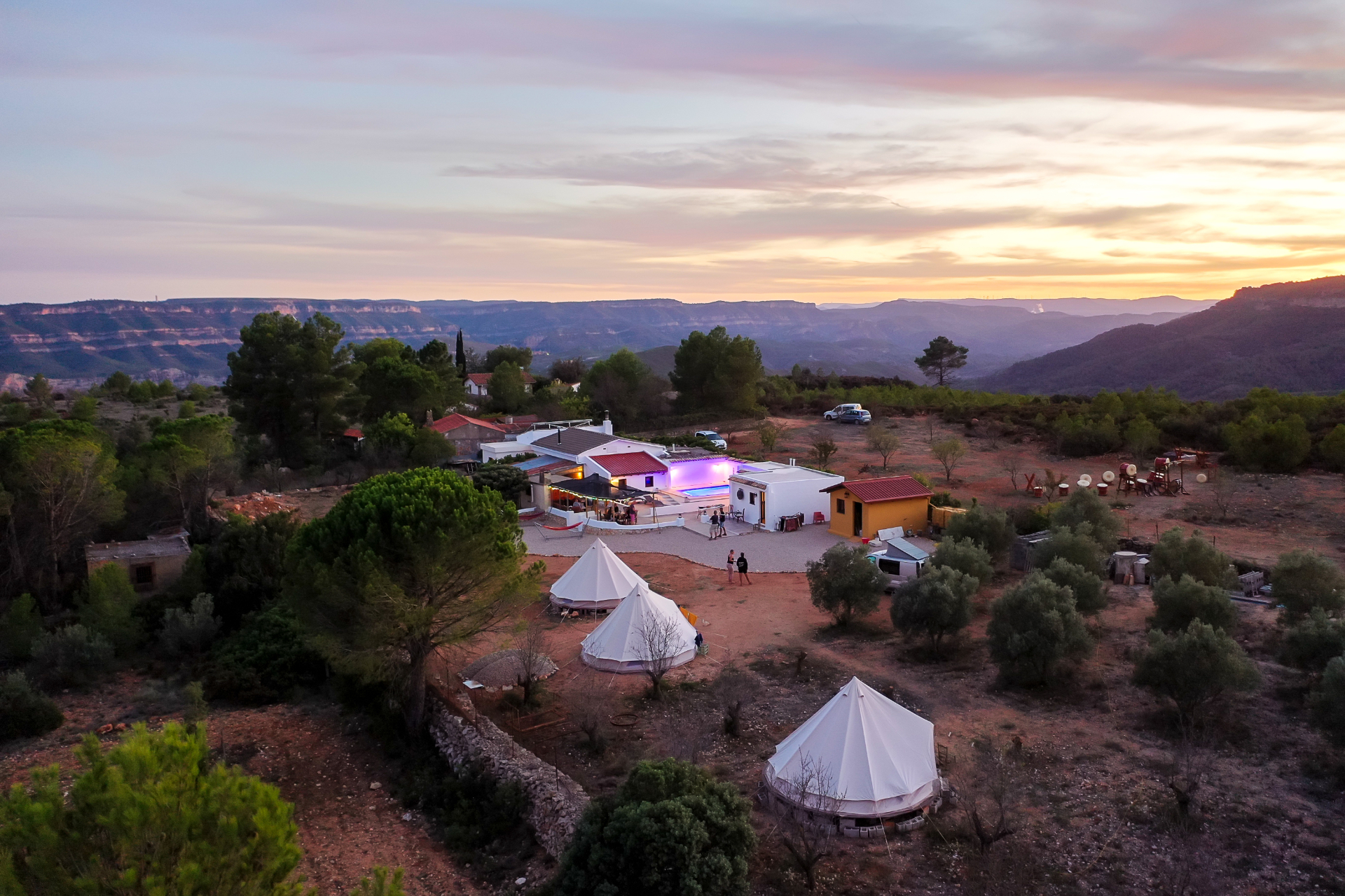 The off-grid campo in the mountains near Valencia at sunset